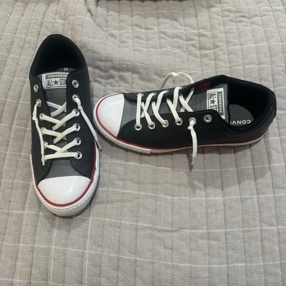 Converse All Star Street‎ All Leather Junior Size 6 Chuck Taylor Black Red Mason